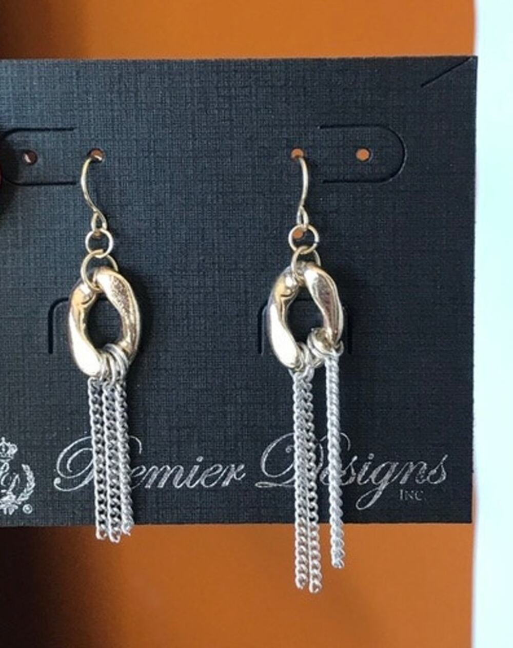 NWT Premier Designs Gold Tone / Silver Tone Fringe fashion earrings new on card